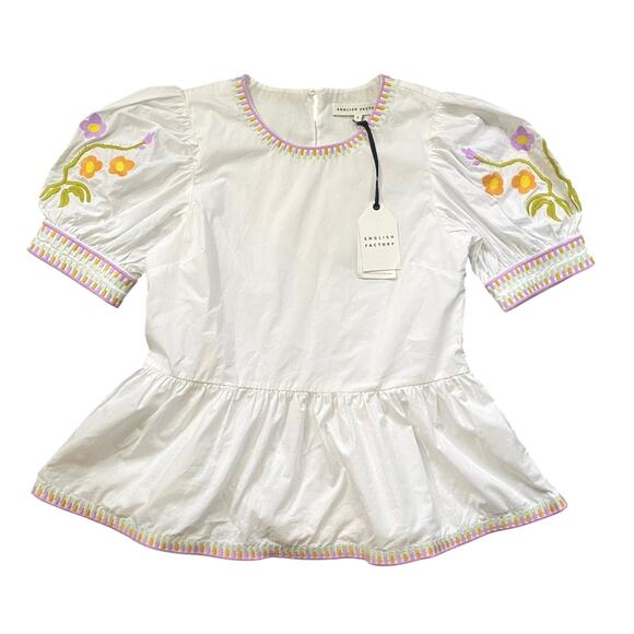 English Factory Embroidered Peplum Cotton Top NWT - S - Picture 2 of 4